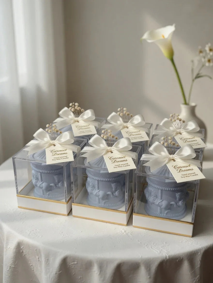 Handcrafted carousel soy wax candle Pakistan by Just Serene
