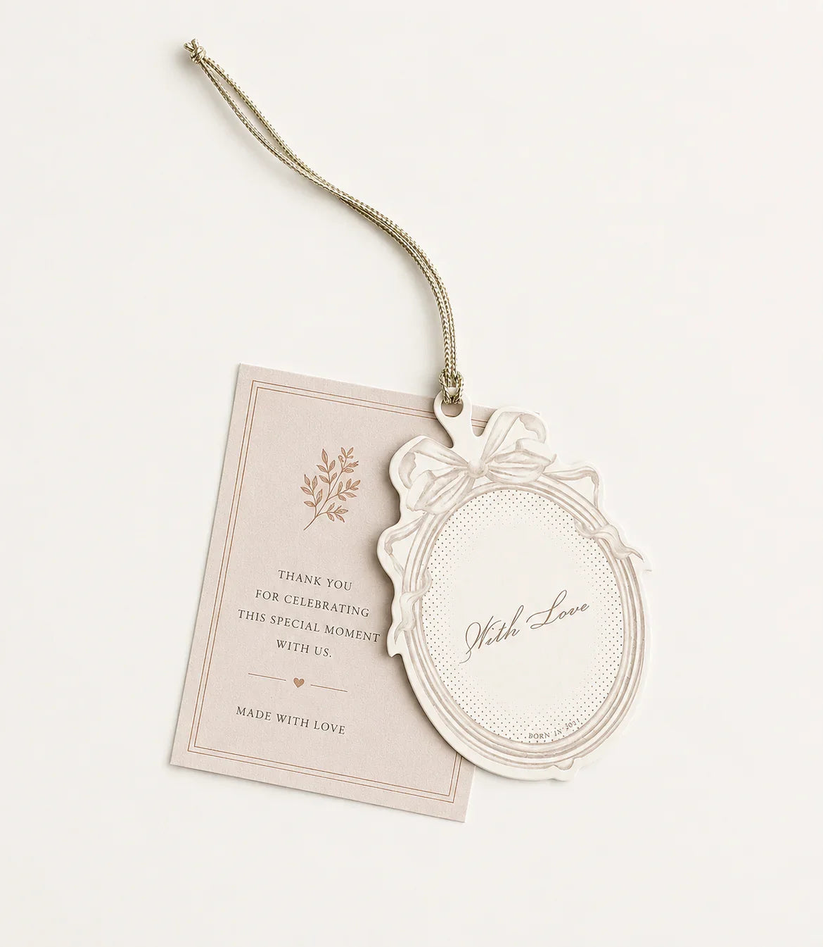 Elegant wedding favor tag with 'With Love' frame Pakistan by Just Serene