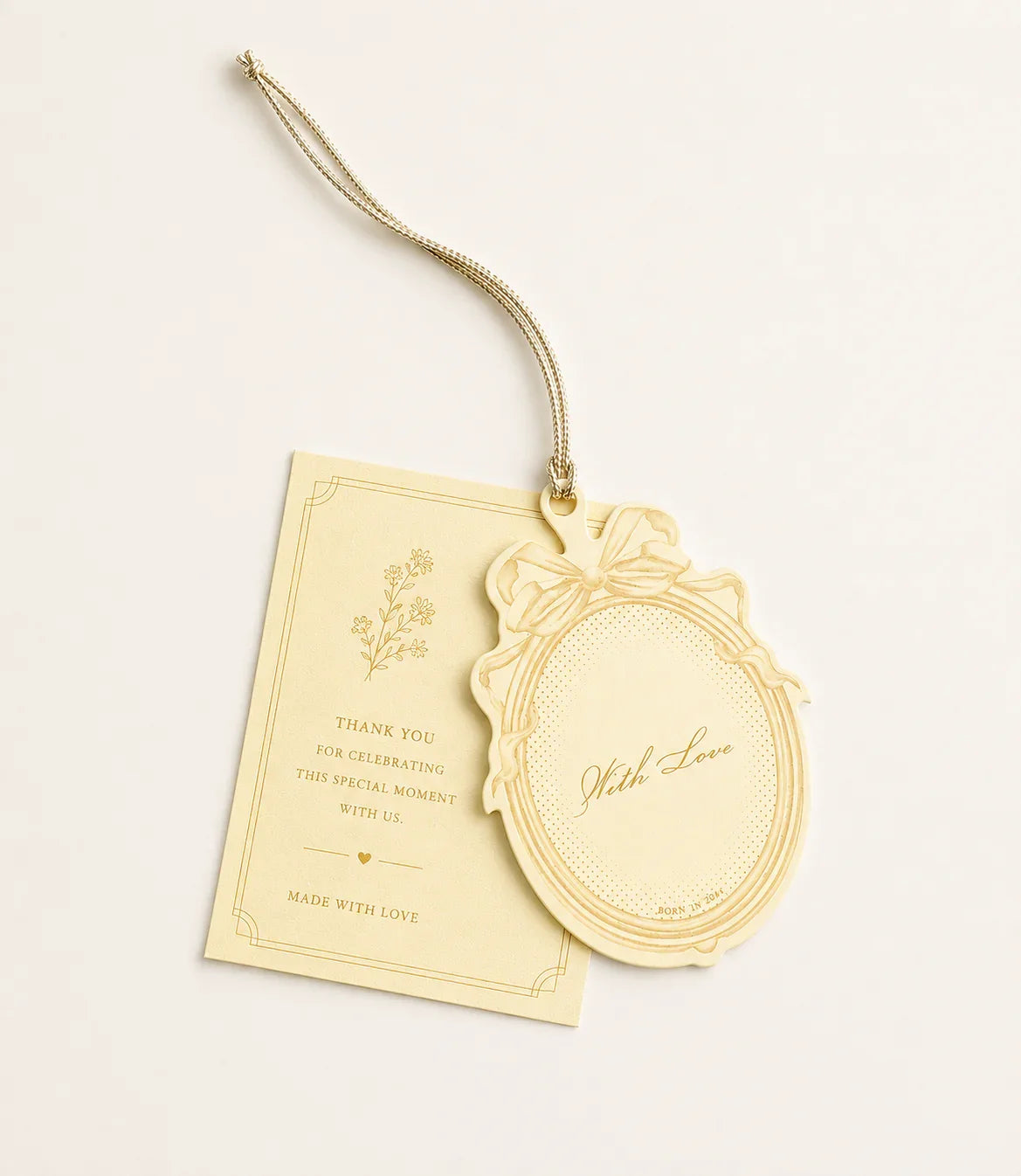 Elegant wedding favor tag Pakistan with gold script and floral design, 'With Love' ornament