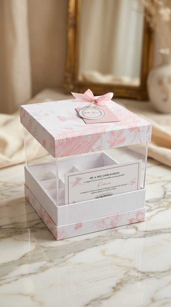 Personalized Acrylic Sweet Box with Invitation Card | Custom Baby Announcement Box